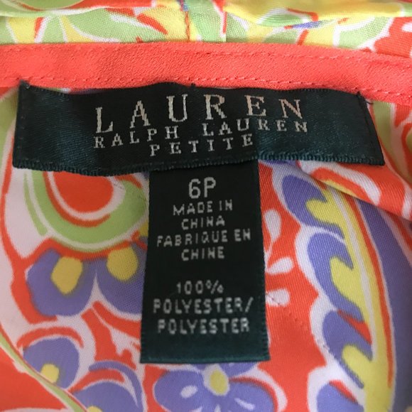 Lauren Ralph Lauren Orange w/Blue Yellow Green Paisley Sleeveless Top 6 Petite - Picture 11 of 11